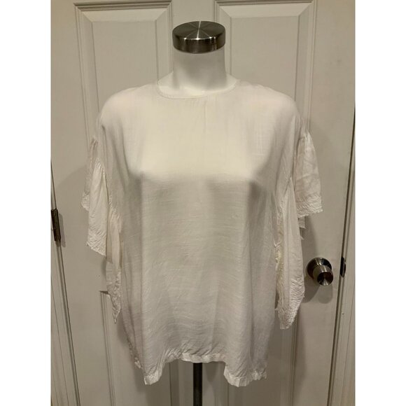 IRO White Lightweight Shirt W/ Short Flutter Sleeves, Size 36 (FR) Small, NWT! - Picture 1 of 9